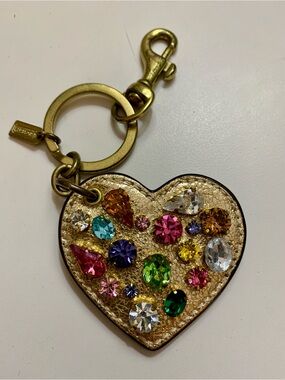 Rare Vintage Gold Heart Key Charm with Multicolor Crystal Accents